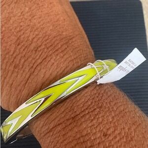 Lia Sophia Lime Green Enamel Chevron‎ Stretch Bangle Bracelet Silver Tone Small